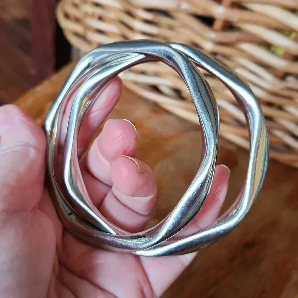 Vtg Heavy Wave Wavy Stainless Steel‎ Bracelet Set - Picture 5 of 6